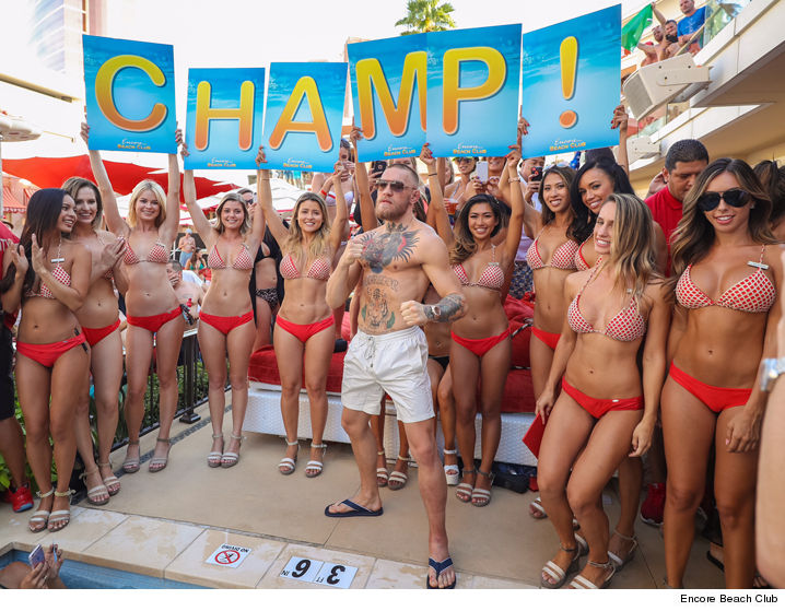 CONOR MCGREGOR LIMPS INTO VEGAS POOL PARTY